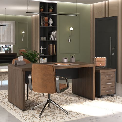 Conjunto Mesa 1600 e Gaveteiro Cor Charuto com Preto