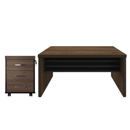 Conjunto Mesa 1600 e Gaveteiro Cor Charuto com Preto