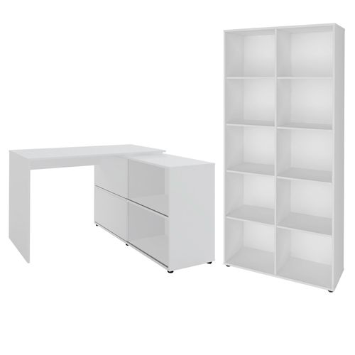 Conjunto Mesa Mingle e Estante Clean Cor Branca