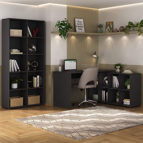 Conjunto Mesa 1400 Nero e Estante Clean 900x1878 Cor Preto