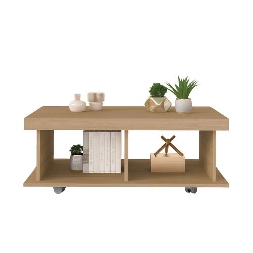 Mesa De Centro Com 2 Nichos e Rodinhas Artely Dunas Cor Carvalho