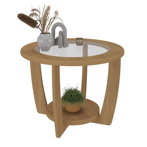 Mesa De Centro Com Tampo De Vidro Artely Curve Carvalho Artely