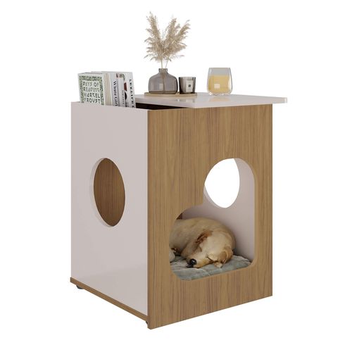 Mesa De Apoio Com Nicho E Espaço para Pet Artely Cor Carvalho com Off White