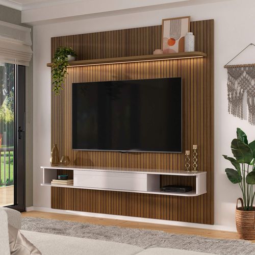 Painel para Painel Ripado Com Led 1 Porta 2 Nichos Belluno Artely Pinho/Off White