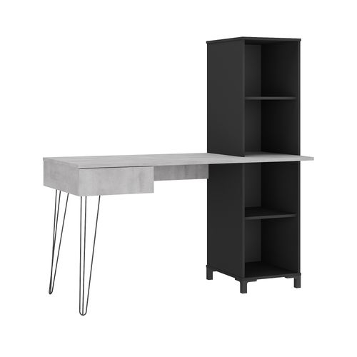 Escrivaninha Com Estante e 1 Gaveta Artany Fusion Cor Concreto Com Preto