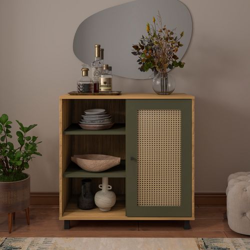 Aparador Buffet Com 1 Porta e 3 Nichos Artely Charlotte Cor Carvalho com Menta