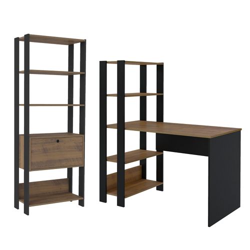 Conjunto Home Office 2 Peças Escrivaninha Match e Estante Artely Pinho/Preto
