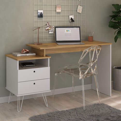 Escrivaninha Com Regulagem e 2 Gavetas Artany Plus Cor Olmo com Branco