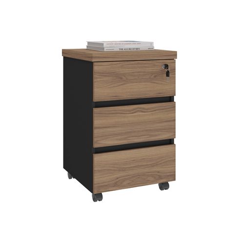 Gaveteiro Artany 3 Gavetas Y37 Cor Nogal Com Preto