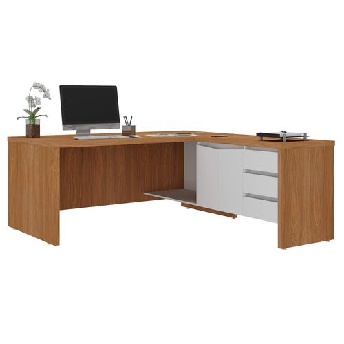 Mesa para Escritório Em L Tamburato Chefia Y37 Cor Freijó Com Branco