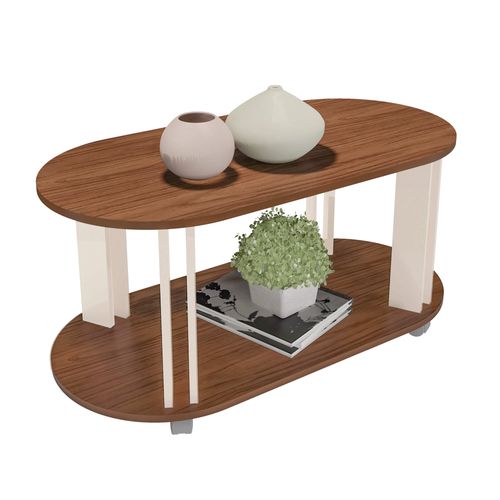 Mesa De Centro Artely Mundi Cor Cedro Com Off White