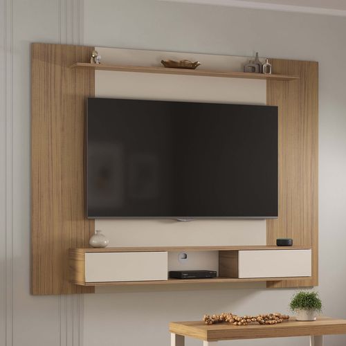 Painel para TV até 65 Polegadas 3 Nichos 2 Prateleira Artely Nevada Carvalho Com Off White