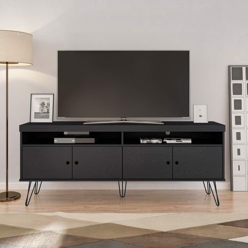 Rack Com 4 Portas E Pés de Metal Artely Liberty Cor Preto