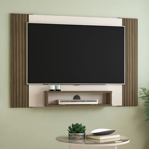Painel para TV Com Nicho Cine Artely Cor Pinho/Pinho Ripado com Off White
