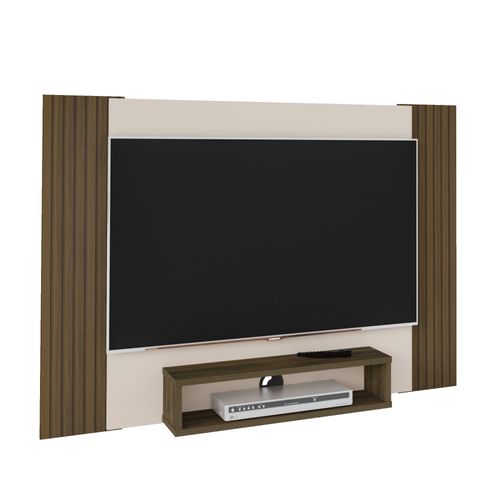Painel para TV Com Nicho Cine Artely Cor Pinho/Pinho Ripado com Off White