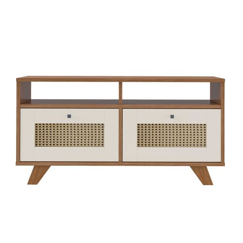Mesa De Centro Com 2 Gavetas e 2 Nichos Artely Trama Cor Cinamomo com Off White