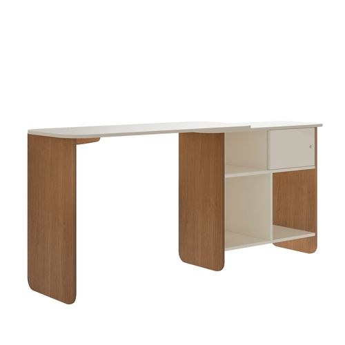 Escrivaninha Artely Flexível Com Tampo Rotativo E Nichos Com Porta Nomad Cor Cinamomo com Off White