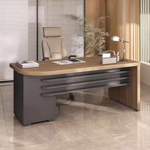 Mesa Tamburato Com Gavetas Lado Direito Artany Cor Nogal com Preto