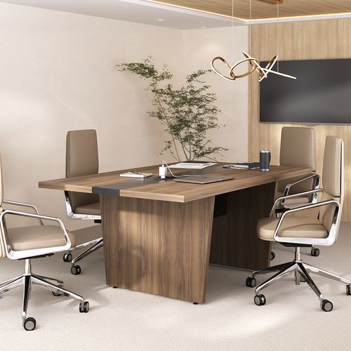 Mesa de Reunião Modular Artany Y37 Cor Nogal com Preto