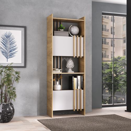 Estante Artany Para Livros Com 2 Portas Arbos Cor Olmo com Branco