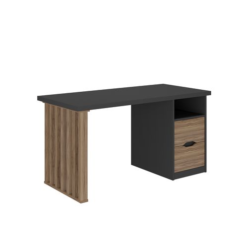 Mesa Com Pés Ripados e 2 Gavetas Artany Florence Cor Nogal com Preto