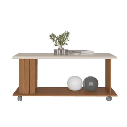 Mesa de Centro Artely Mila Frisada Cor Cinamomo com Off White
