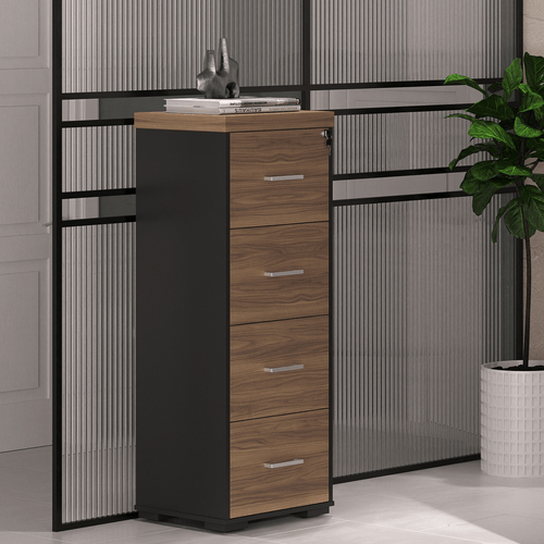 Arquivo Artany Tamburato Cor Nogal com Preto Com 4 Gavetas
