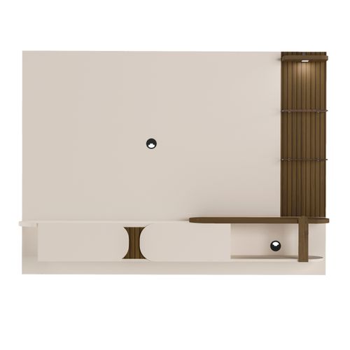 Painel Para TV Até 72 Artely Led e Prateleiras de Vidro Toronto Cor Off White Com Pinho Ripado