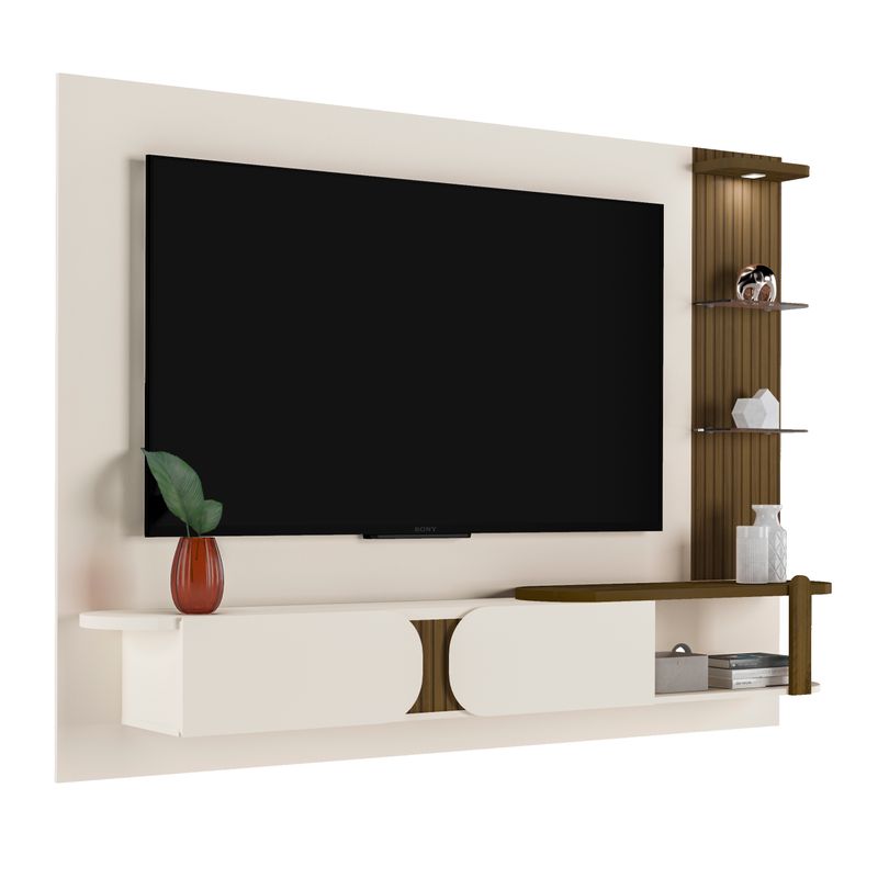 Painel Toronto Off White com Pinho Ripado -5-