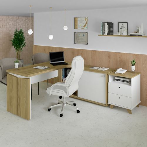 Conjunto Artany - Escrivaninha Smart e Gaveteiro Day Olmo Com Branco