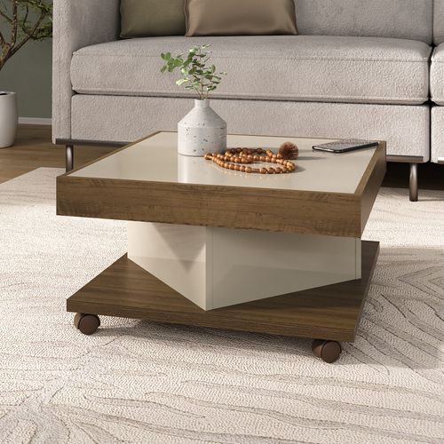 Mesa De Centro Com Rodizio Artely Saara Cor Pinho com Off White