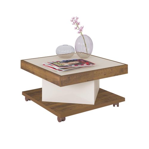 Mesa De Centro Com Rodizio Artely Saara Cor Pinho com Off White