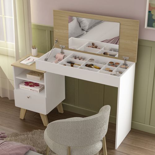 Escrivaninha Penteadeira Artely Dora Cor Naturale com Branco